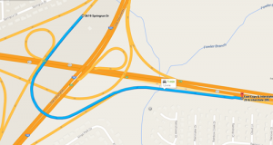 JAV greitkelyje sunkvežimiai verčiasi dėl optinės iliuzijos 2015-05-04 20_20_27-3619 Springrun Dr, Decatur, GA 30032, Jungtinės Valstijos į East Expy & Intersta